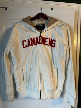 NHL Canadiens White Zip-Up Hoodie with Red Lettering